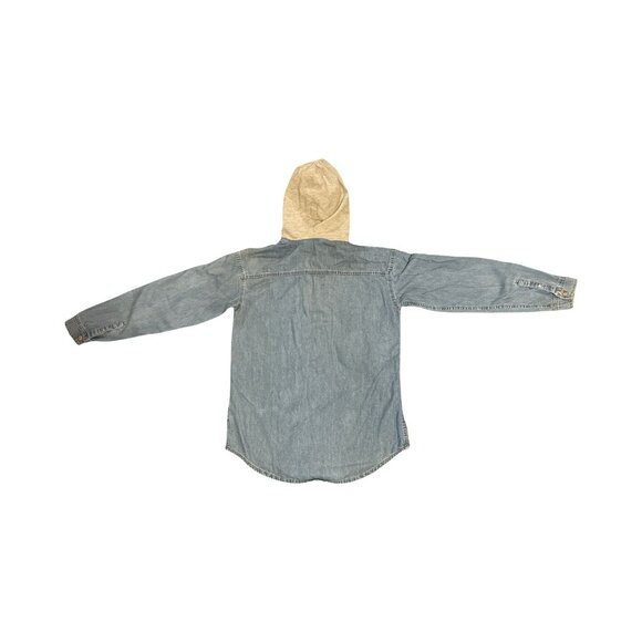 H&M Divided Denim Hooded Button-Up Shirt Jacket S Light Blue & Gray - Picture 4 of 7